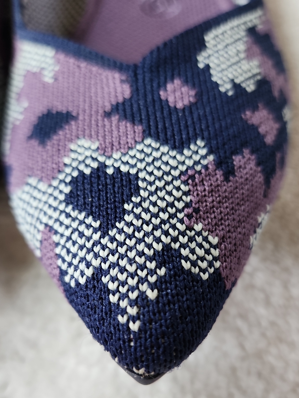 Rothy's Pointed Knit Flats in Purple, Navy & Cream Pattern - Picture 3 of 12